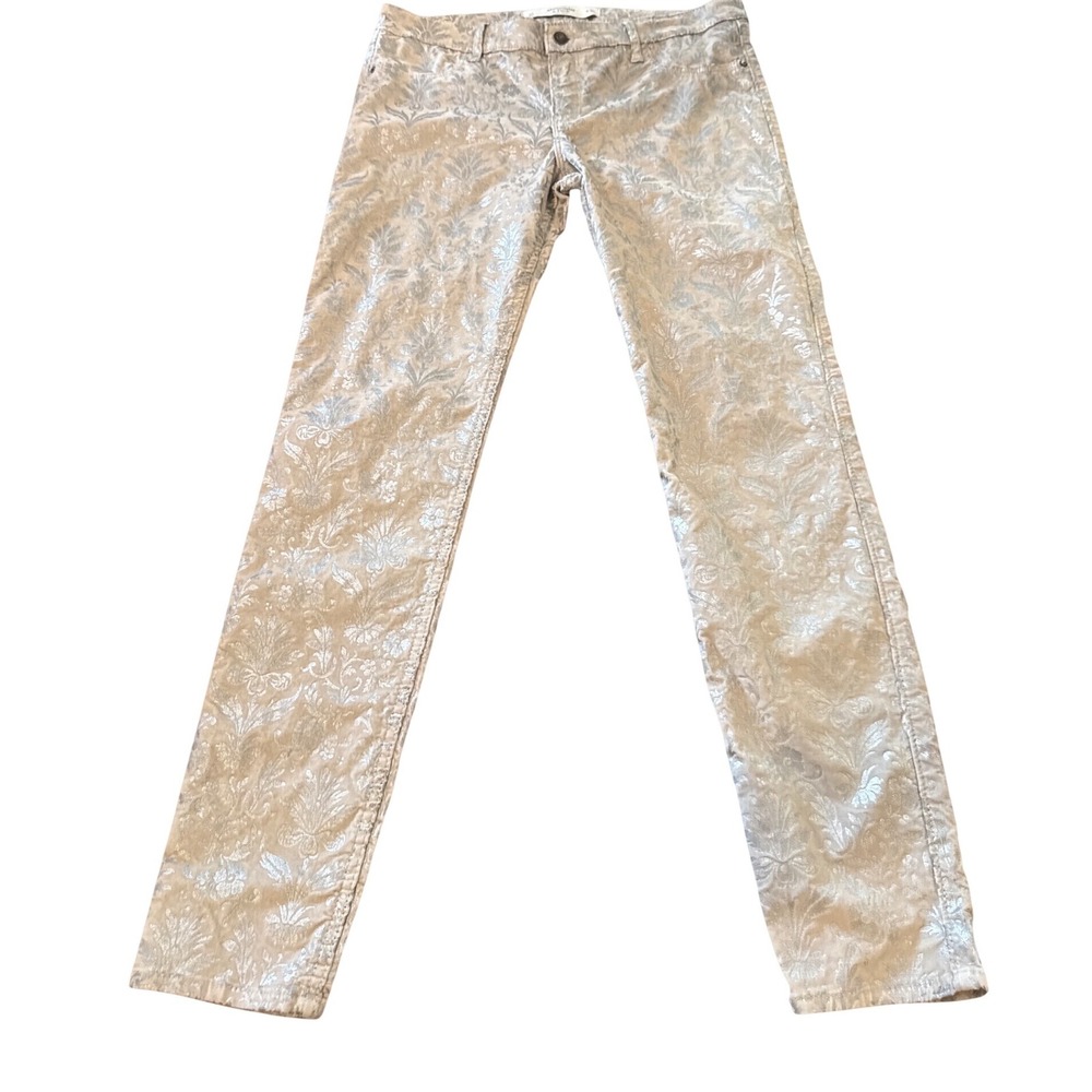 Abercrombie & Fitch Metallic Silver Damask Floral Corduroy Skinny Pants Size 10